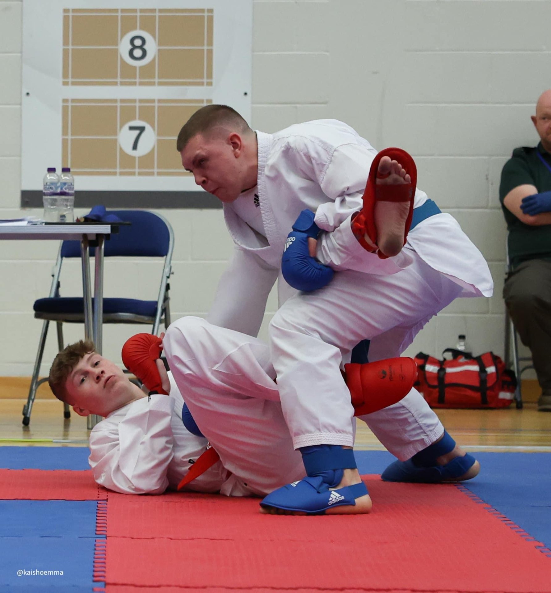 Karate practitioner mid-kick